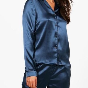 NWT XS/S Satin Royal Navy Blue Pajama Set New